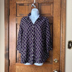 Chico's Purple w/White Geometrics 3/4 Sleeve Blouse Size 3